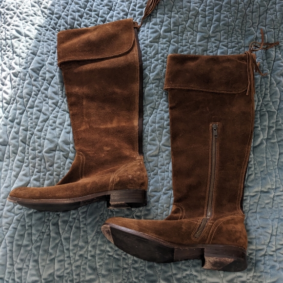 Frye Molly Tassel Tall Brown Suede Leather Boots - Picture 6 of 11